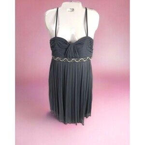 DB Studio Womens sleeveless Gray Prom Bridesmaid dress beaded pleated L 12/14